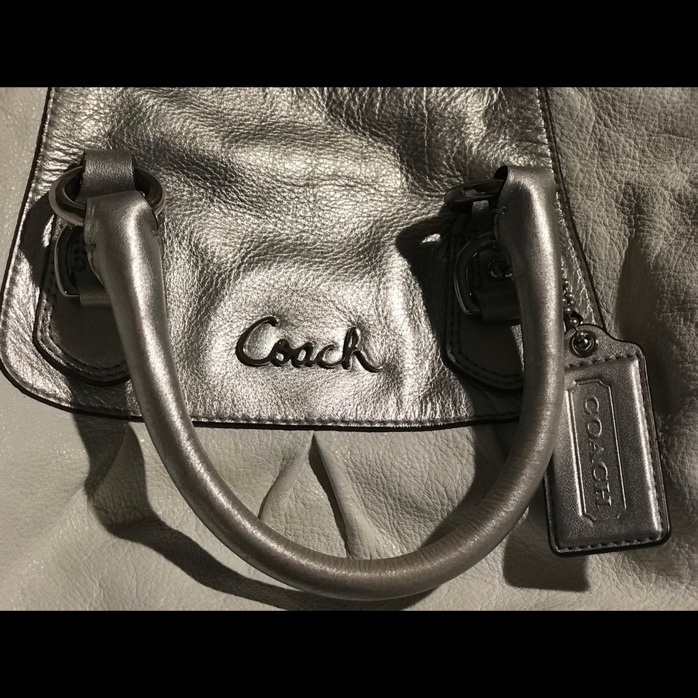 White and silver leather coach bag. Beautiful